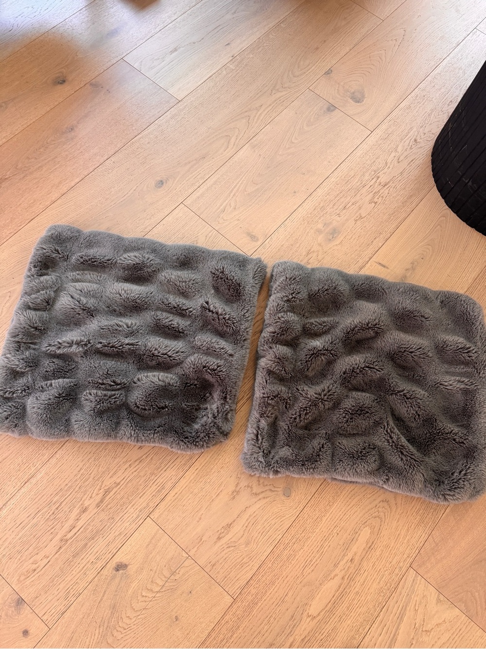 Restoration Hardware Plush Faux Fur Square Pillow Covers - Charcoal Gray